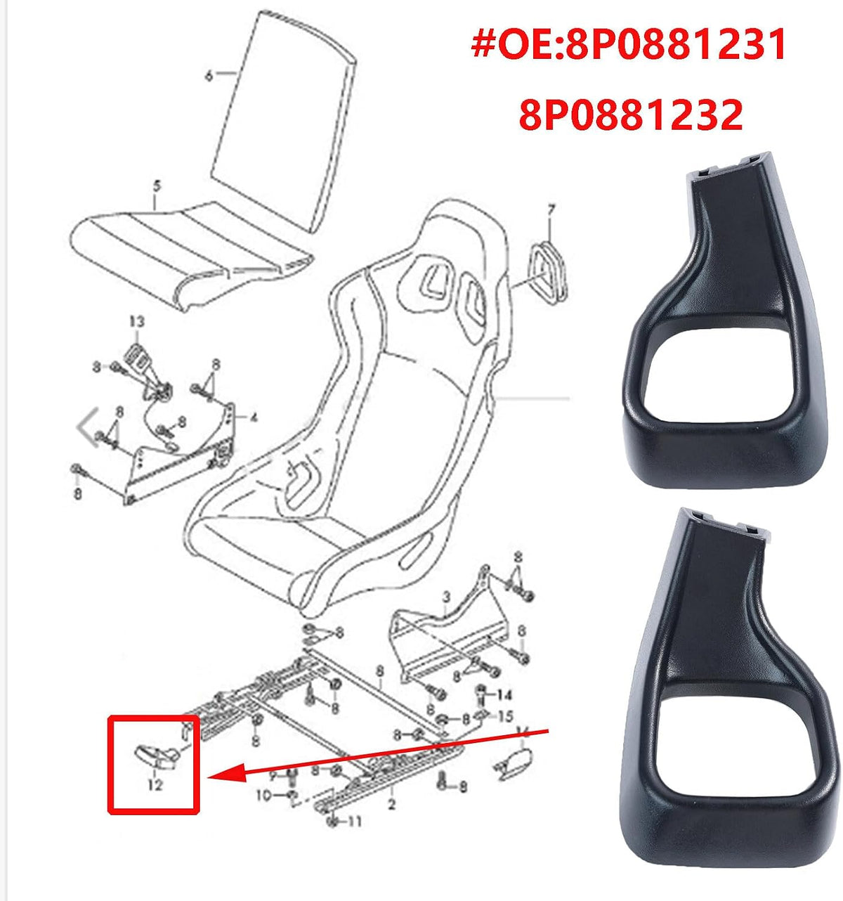 ya 4 8.8.2 for SEAT Adjustment Handle Lever Left Right for Audi A3 8P TT R8 8P0881231 8P0881232