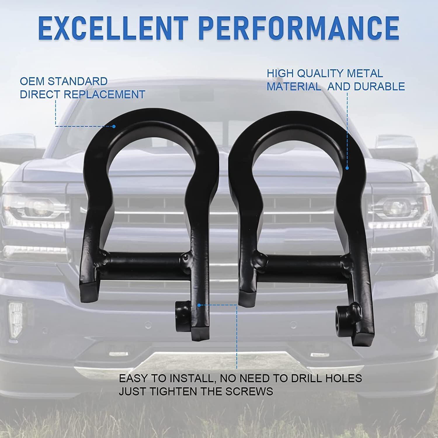 ya 5 8.24 baidi Pair Black Tow Hooks for Chevrolet for GMC for Silverado for Sierra 1500 2007-2019 84072463
