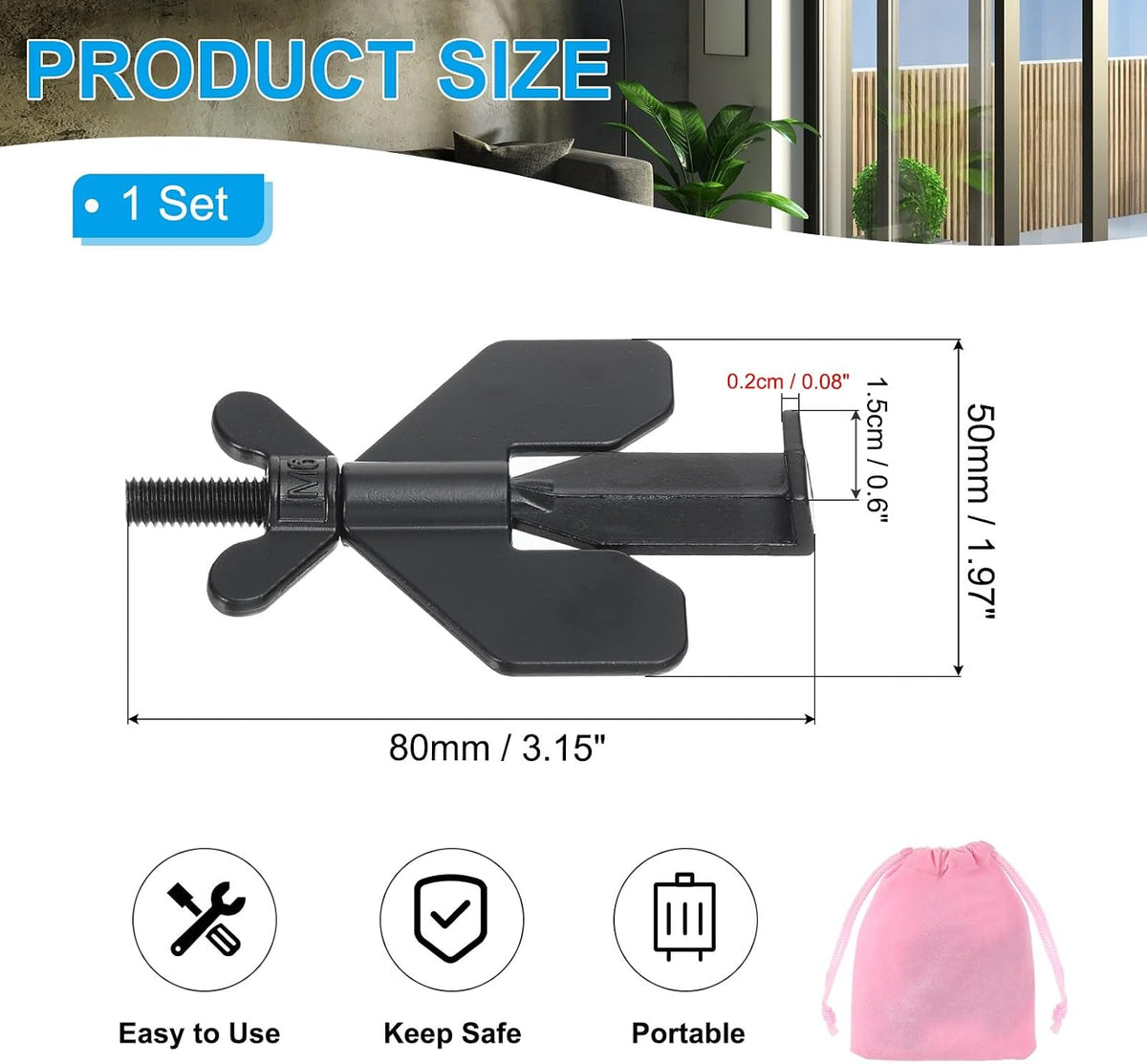 ya 26 10.21 baidi 1 Pack Portable Security Door Lock with Stora Bag 3.15x1.97inch, Black