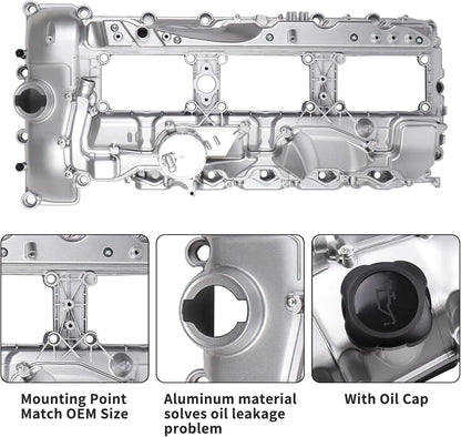 ya 11 9.14 baidiAluminum N55 Engine Valve Cover with Gasket Bolts Kit Replacement for BMW 335i