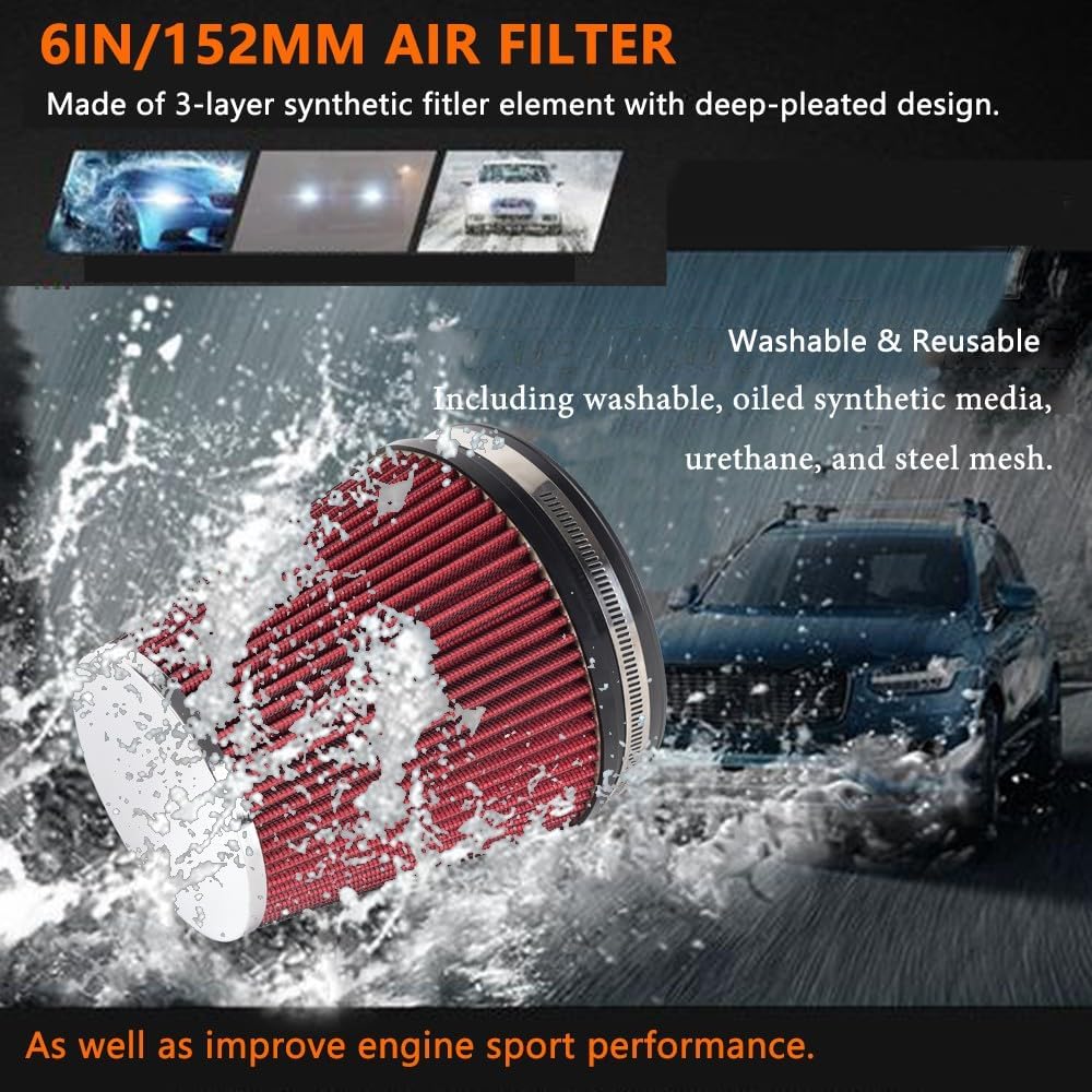ya 13 9.15 baidi 6 inch 152mm Short High Flow Inlet Cone Dry Filter Cold Air Intake 7 Tall Red