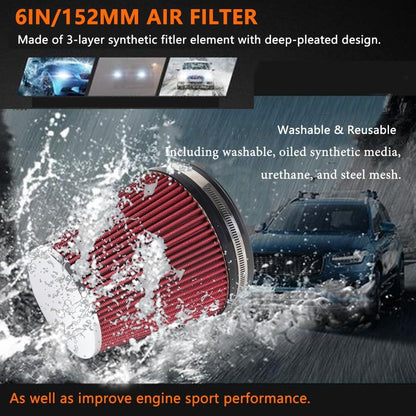 ya 13 9.15 baidi 6 inch 152mm Short High Flow Inlet Cone Dry Filter Cold Air Intake 7 Tall Red