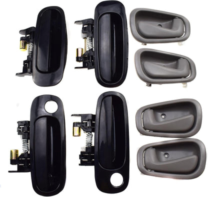 ya 2 8.15 Black Outdoor + Gray Interior Door Handle 8 Pieces for Toyota for Corolla 1998-2003