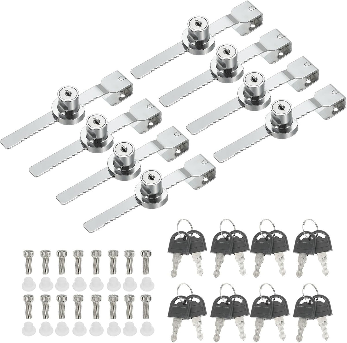 ya 26 10.21 baidi Glass Cabinet Lock, 8Pcs Keyed Different Single Swing Showcase Locks, Silver
