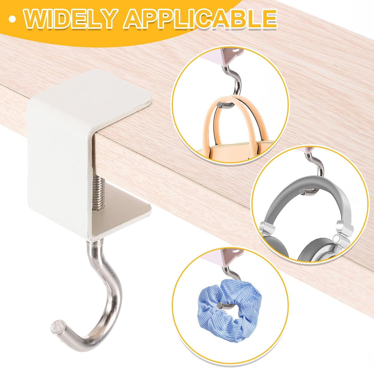 ya 26 10.21 baidi 4Pcs Desk Hook Desk Mount Bag Holder Hook Square J Hooks Desk Clamp White