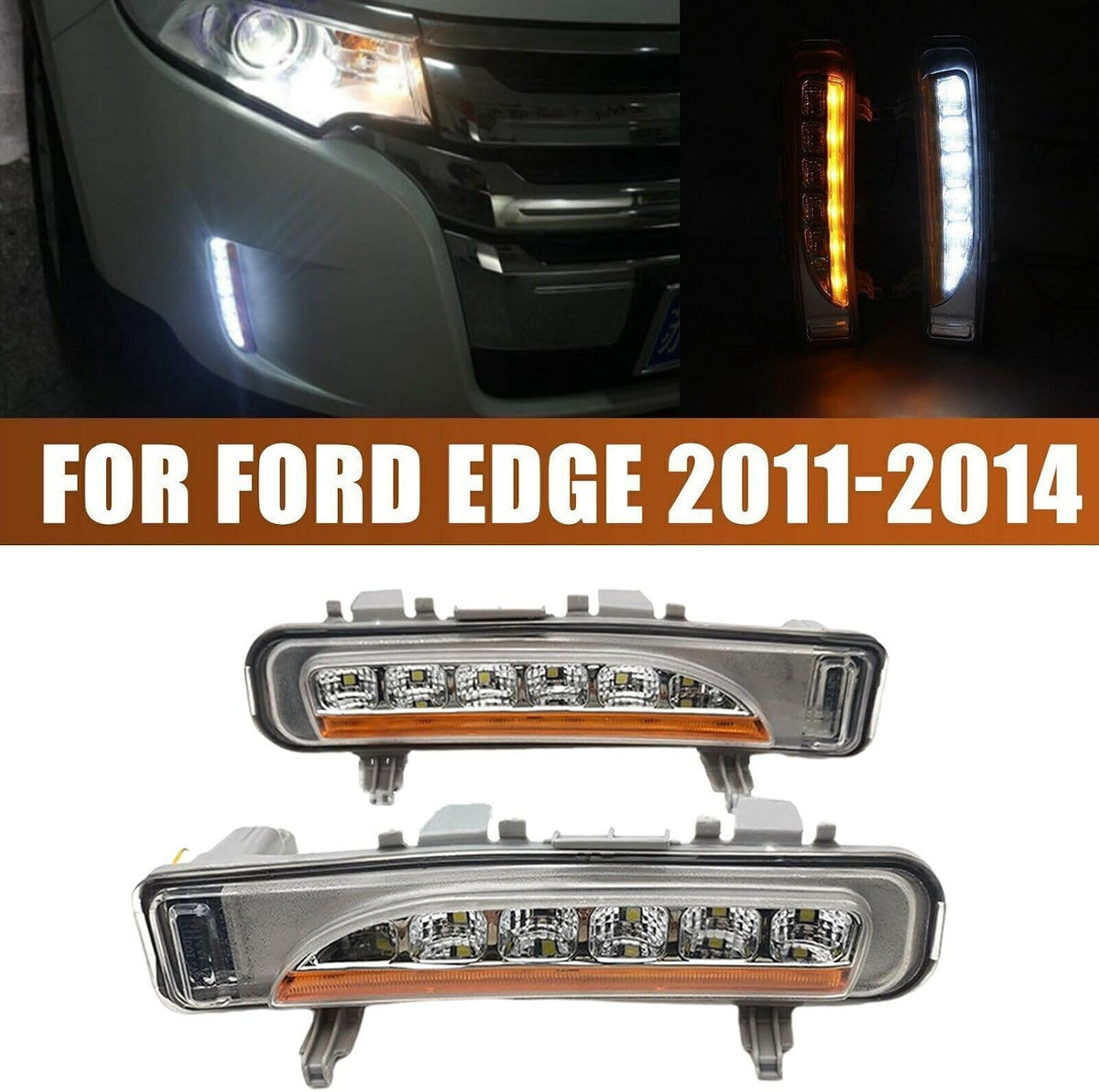 ya 4 8.8 for Ford Edge 2009-2014 Daytime Running Fog Light with Turn Signal Light LED DRL