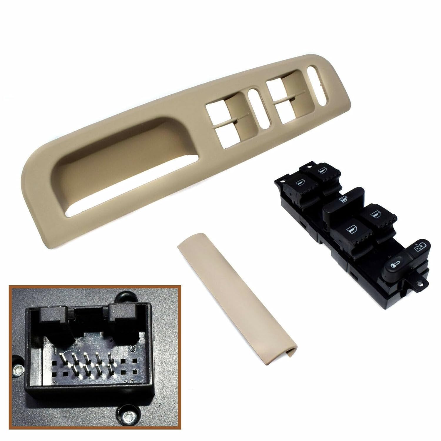 ya 8 8.24 baidi 3-Pack Beige Window Main Switch + Handle Trim + Panel Bezel for VW for Passat for Jetta for Golf 
