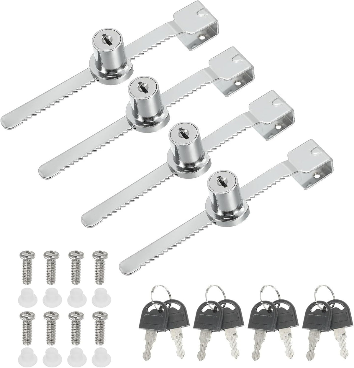 ya 26 10.21 baidi Sliding Glass Cabinet Lock, 4Pcs Chrome Finish Ratchet Lock No Drill, Silver