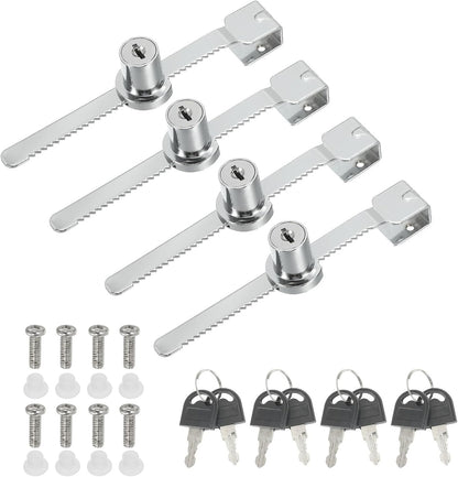 ya 26 10.21 baidi Sliding Glass Cabinet Lock, 4Pcs Chrome Finish Ratchet Lock No Drill, Silver