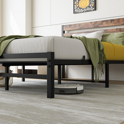 ya 28 10.13 baidi Rustic Vintage Full Platform Bed No Box Black Wood Headboard&Metal Slats
