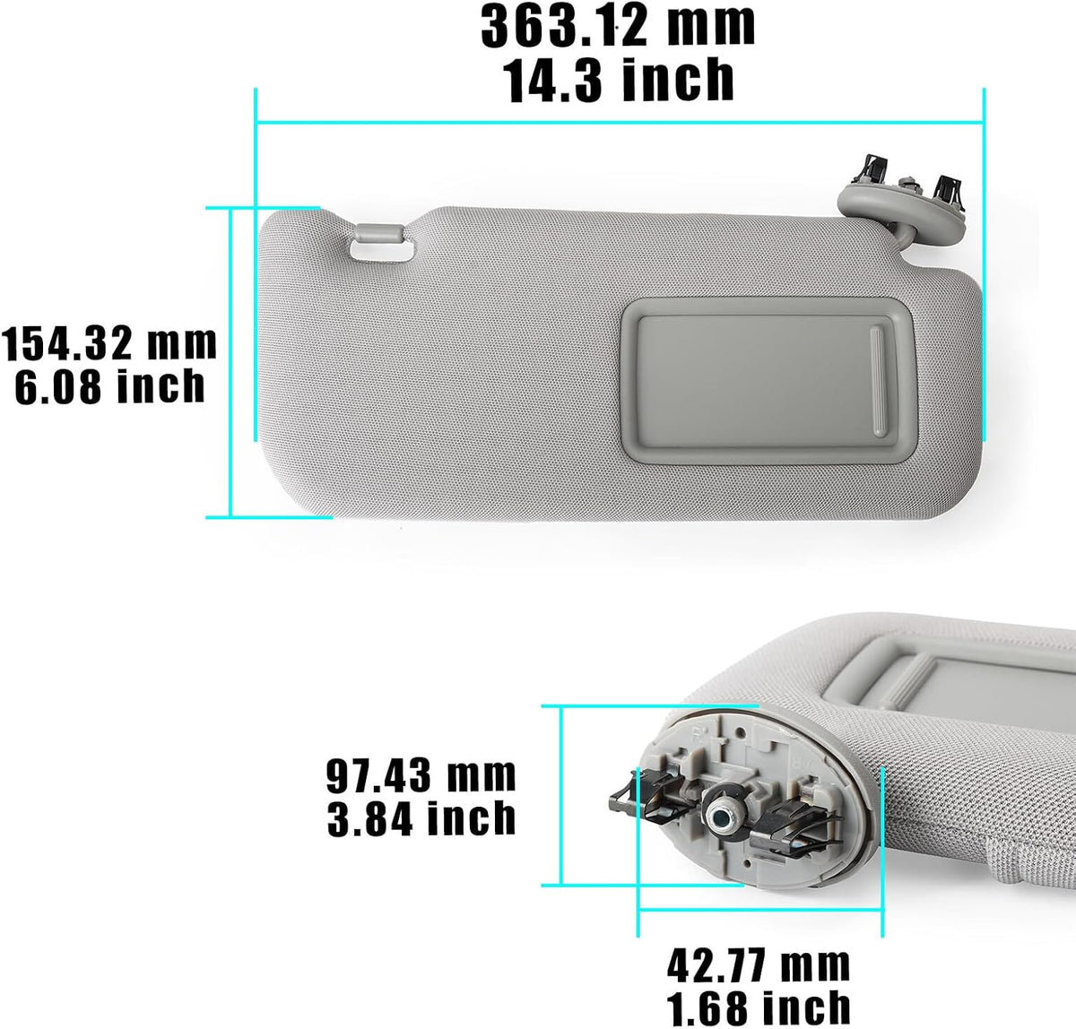 ya 11 9.14 baidiSun Visor Gray Right Side with Mirror for Toyota for Corolla 09-13 74310-12L80-B0
