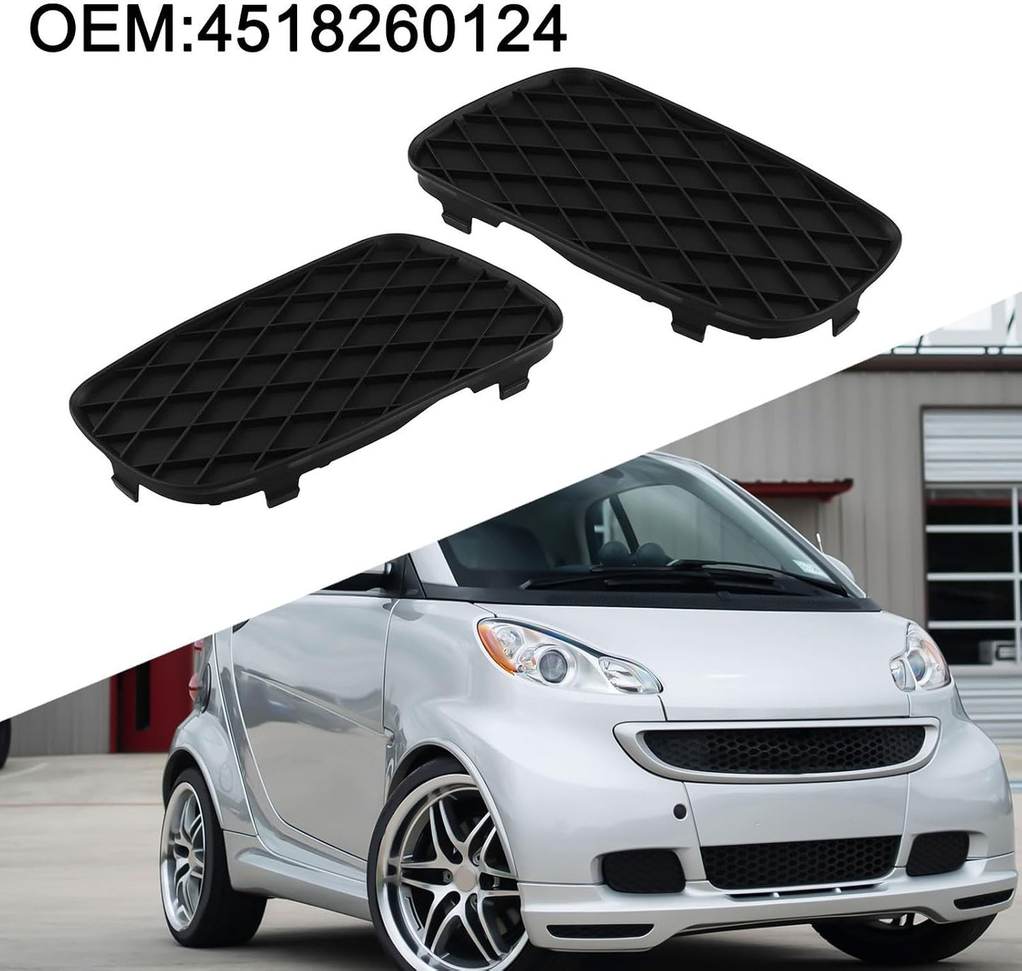 ya 6 8.24 baidi 1Pair Front Lower Bumper Grille Fog Lamp Cover for for Smart for Fortwo 451 08-12
