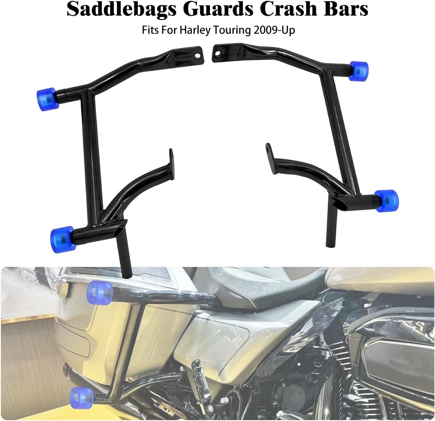 ya 5 8.24 baidi Saddlebag Guards Crash Bars Blue Guard Balls for Harley Road Electra Glide 09-23