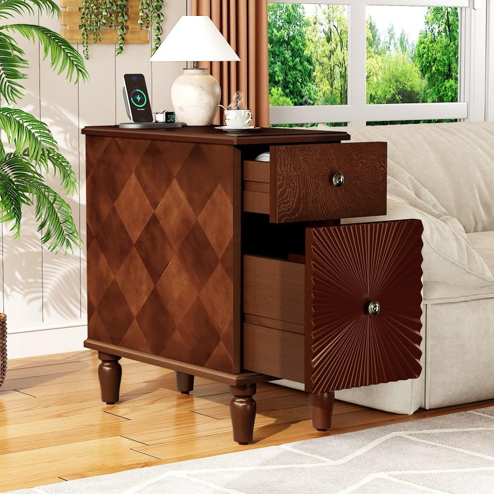 ya 28 10.13 baidi for Living Room Modern 2 Drawer Sofa Side Table, Narrow Side Table, Nightst