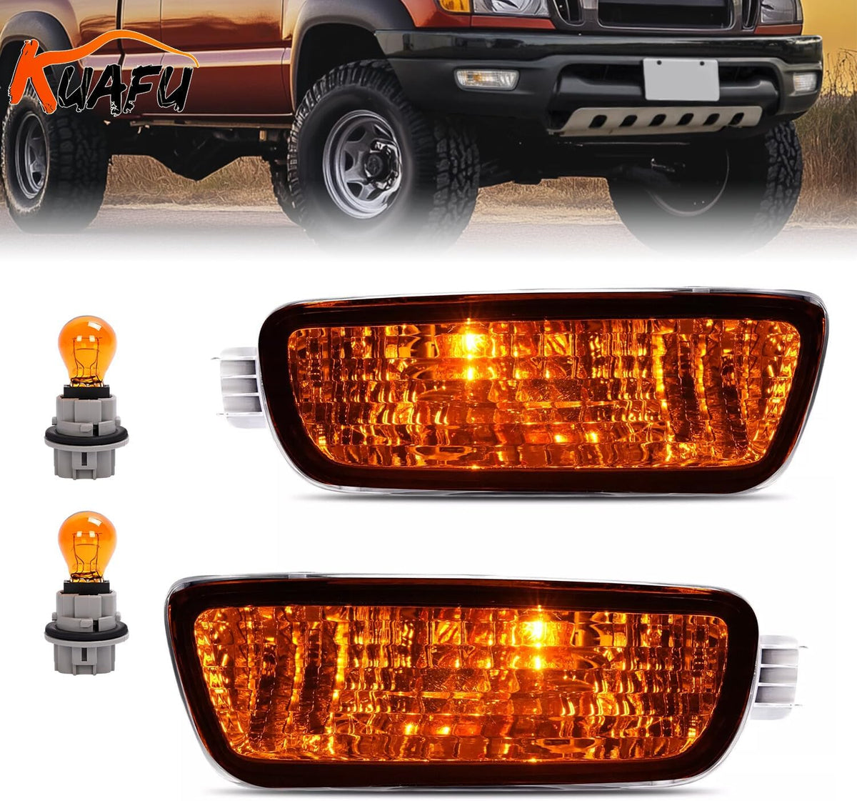 ya 11 9.14 baidiKUAFU Pair Front Bumper Turn Signal Lights for Toyota Tacoma 2001-2004 Clear