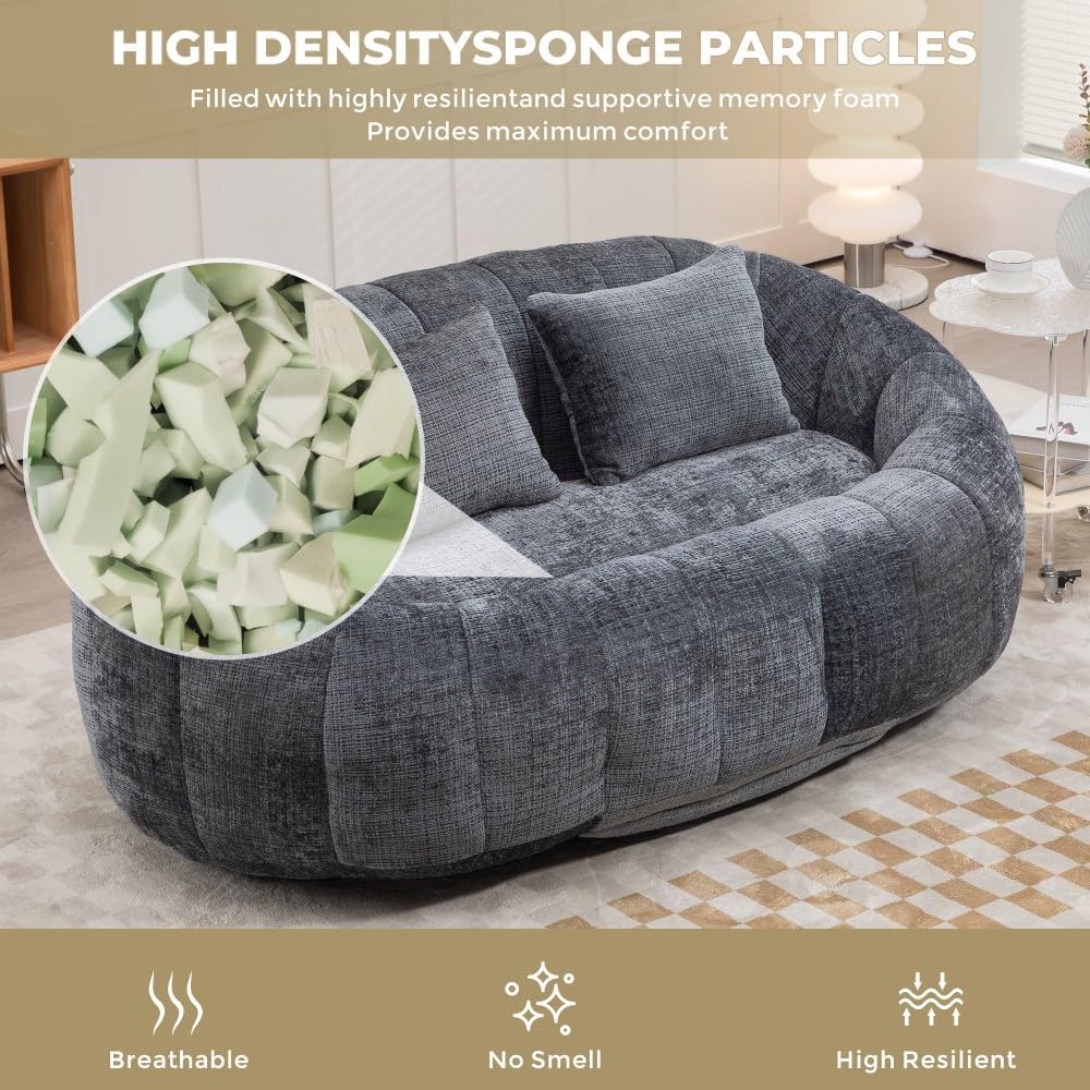 ya 28 10.13 baidi Chenille Bean Bag Sofa Gray - Back,Indoor/for Adults & Kids