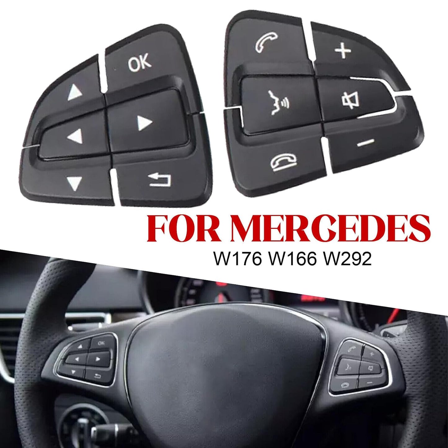 ya 6 8.14 1Pair for Mercedes W176 W166 W292 L& R Steering Wheel Switch Button Black Cover