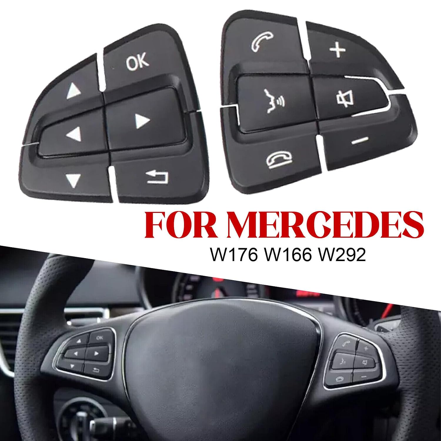 ya 6 8.14 1Pair for Mercedes W176 W166 W292 L& R Steering Wheel Switch Button Black Cover