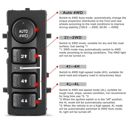 ya 6 8.24 baidi 4x4 4WD Selector Control Switch for Chevrolet Silverado Sierra 1500 03-07 15136039