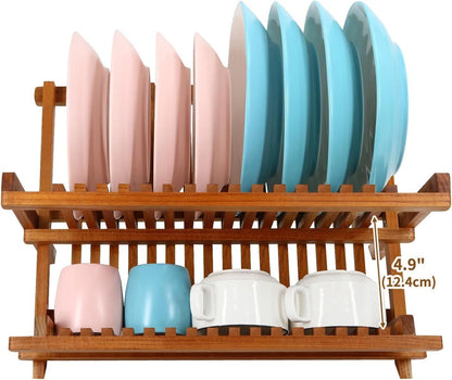 ya 26 10.21 baidi Teak Dish Rack Foldable 2 Tier Dish Rack Dish Drying Rack Foldable DishOrganizer-2