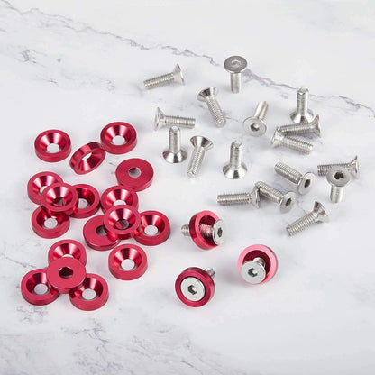 ya 6 8.24 baidi 20PCS CNC Billet Aluminum Bumper Fender Washer Engine Bay Dress Up Kit JDM Red