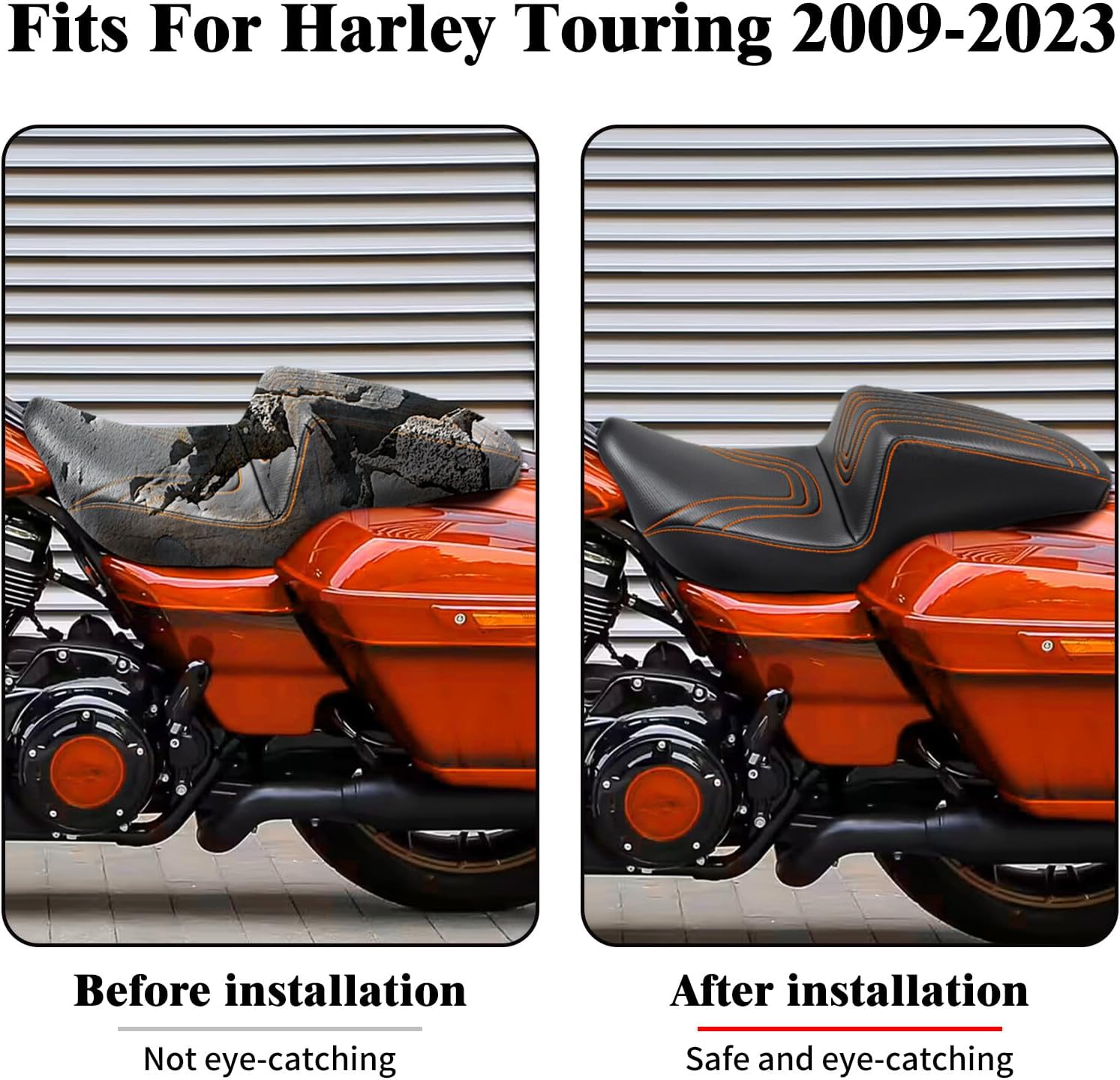 ya 5 8.24 baidi Driver Passenger for SEAT U-shaped Orange Stitching for Harley Road Street Glide 09+