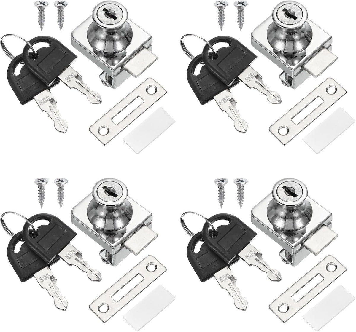ya 26 10.21 baidi Glass Cabinet Lock, 4 Pcs Keyed Different Single Swing Lock Thickened, Silver