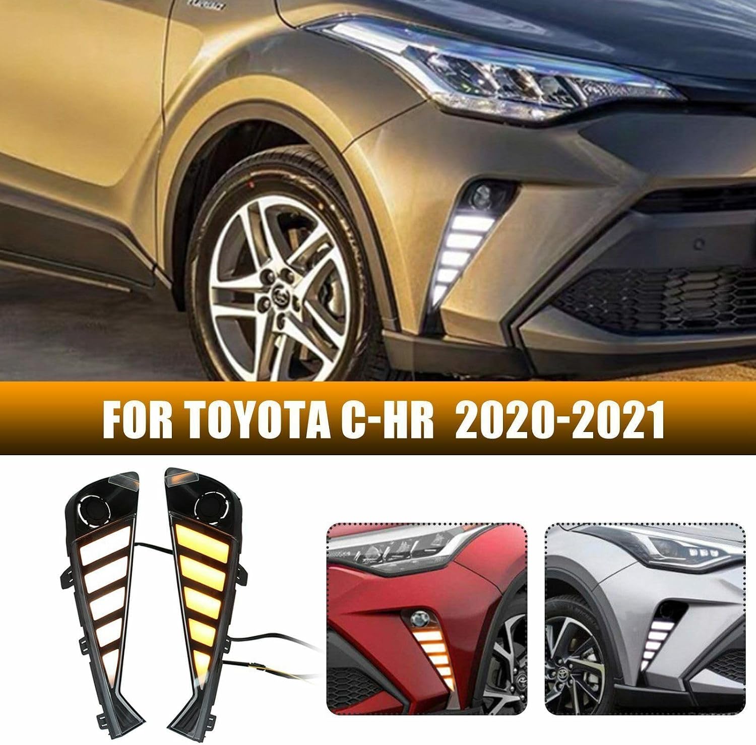 ya 4 8.8 Car LED Front Fog Light + Daytime Running Light DRL For 2020-2021 for Toyota C-HR CHR