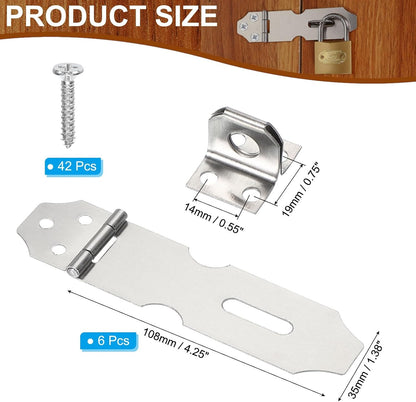 ya 26 10.21 baidi 6 Pcs 4.3 Hasp Lock Latch Stainless Steel Packlock Clasp with Screw, Silver