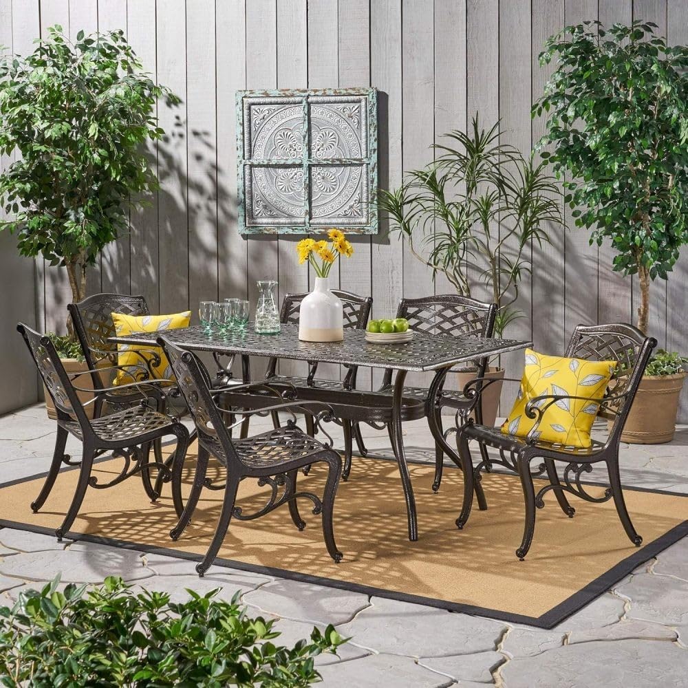 ya 28 10.13 baidi Ravenna 6 - Person Bronze Metal Patio Dining Set Rectangular Table