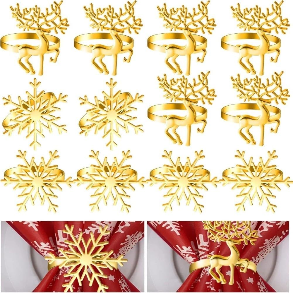 ya 14 9.20 baidi Set of 12 Napkin Rings Theme with Elk and Snowflake for Holiday Decor-1