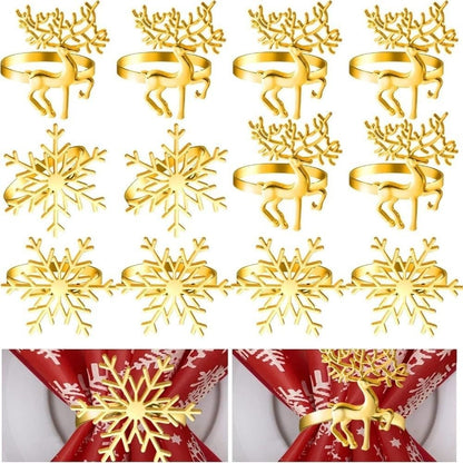 ya 14 9.20 baidi Set of 12 Napkin Rings Theme with Elk and Snowflake for Holiday Decor-1
