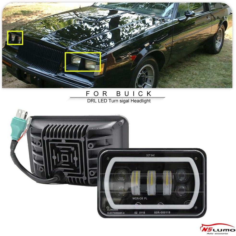 ya 7 8.24 baidi for Buick Regal Electra 4x6 Square LED Headlights High/Low Beam DRL Turn Signal Lights 