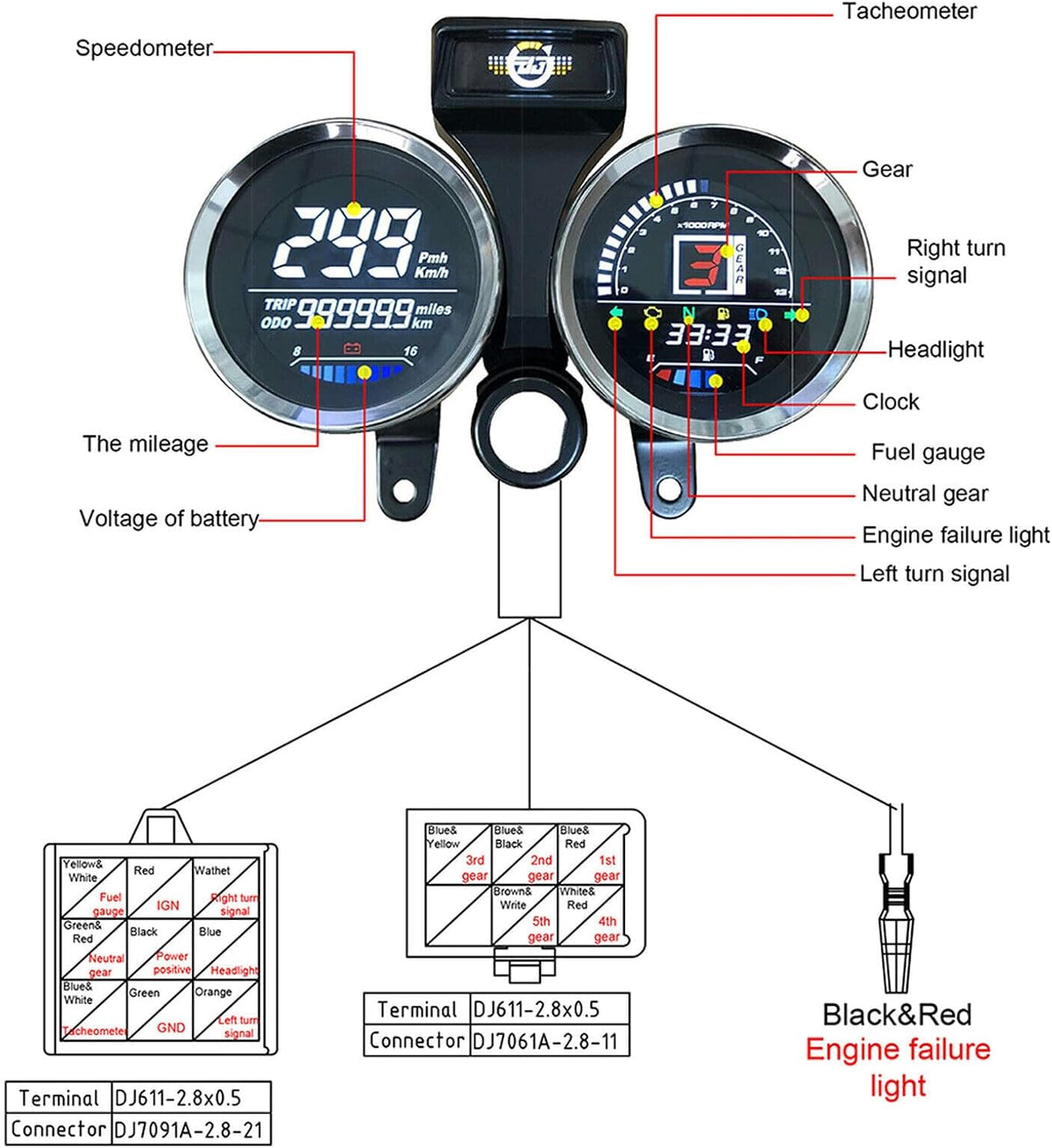 ya 4 8.14 Motorcycle Speed Tachometer for Suzuki GN 125 Digital Meter Assembly Speedo