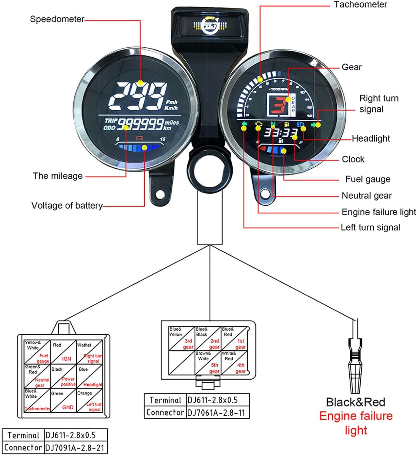 ya 4 8.24 baidi Motorcycle Speed Tachometer for Suzuki GN 125 Digital Meter Assembly Speedo