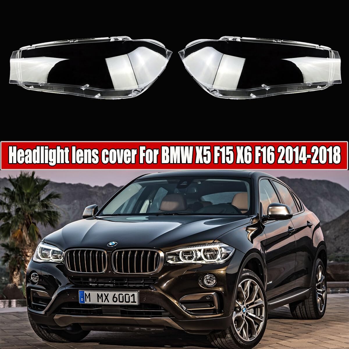 ya 4 8.10 for BMW X5 F15 F16 X6 2014-2018 Pair Headlight Headlamp Lens Cover Clear L+R