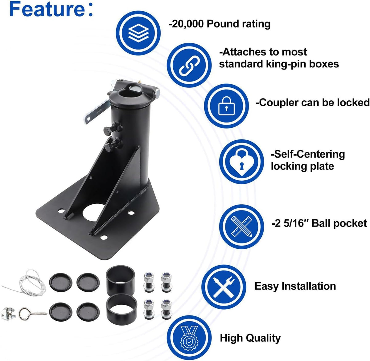 ya 4 8.8.2 12-17 Adjustable Fifth (5th) Wheel for Camper RV Adapter Hitch to Gooseneck
