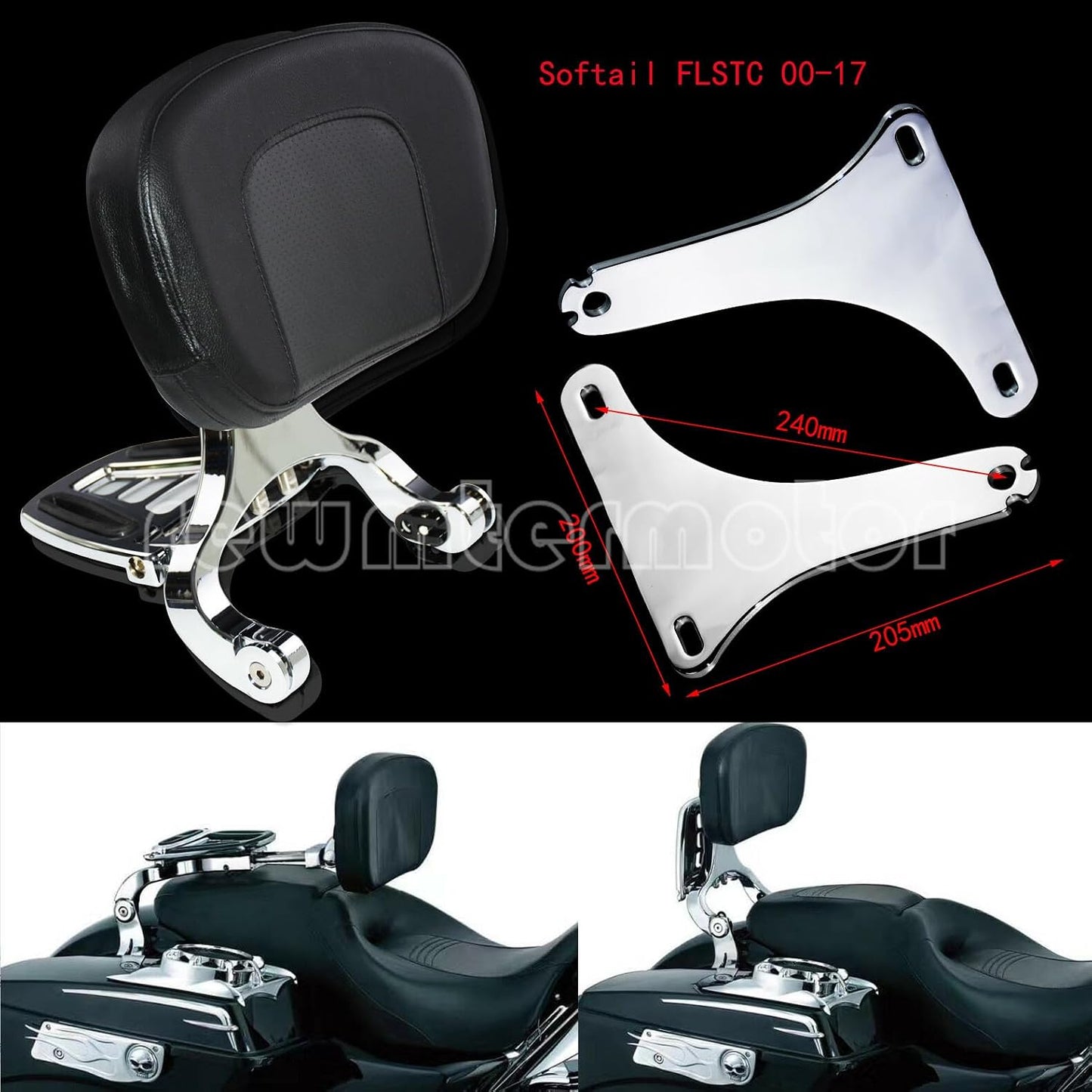 ya 6 8.14 Multi-Purpose Adjustable Driver & Passenger Backrest Fit for Harley FL Softail