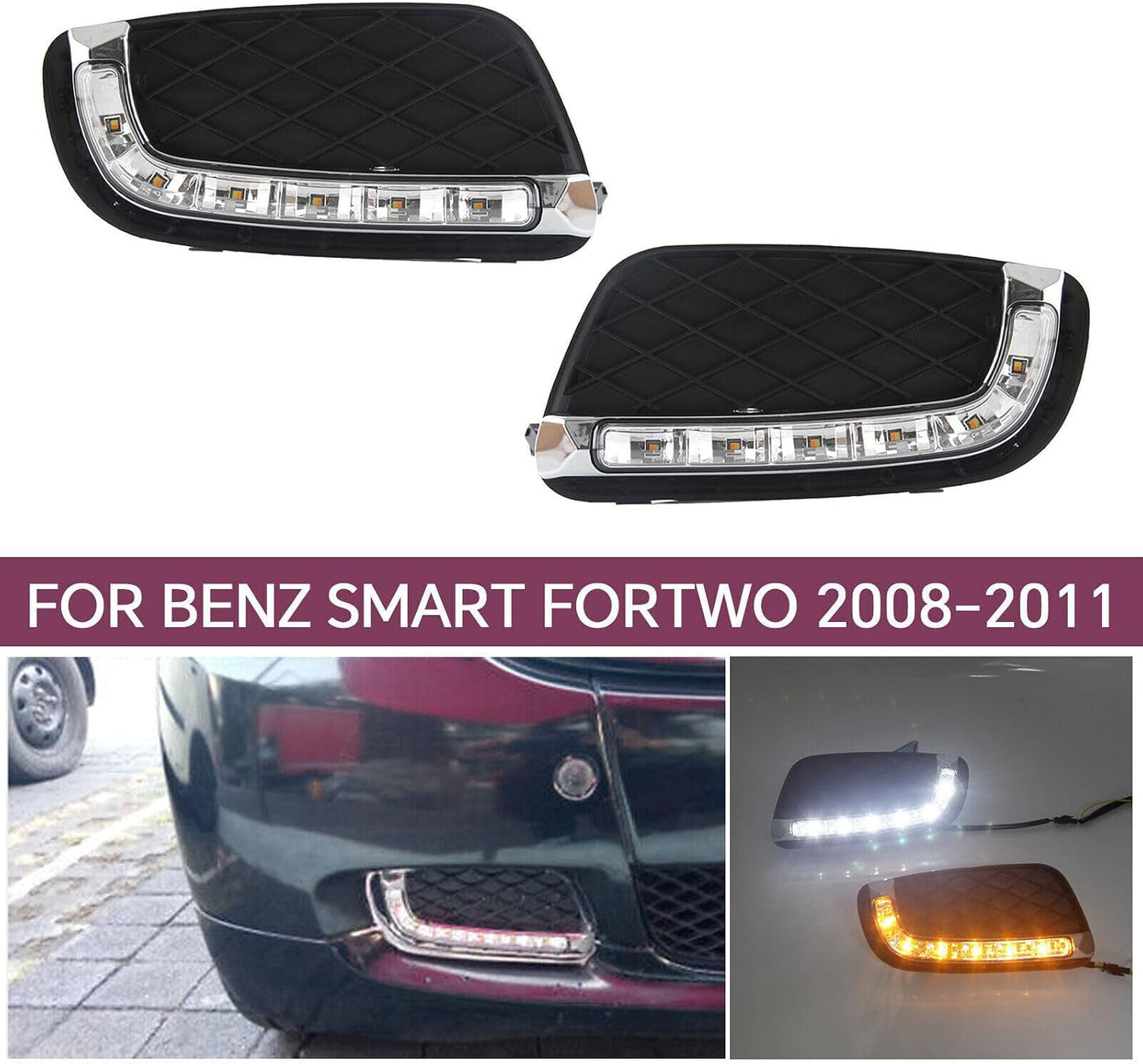 ya 3 8.24 baidi 2 Pack LED DRL Daytime Running Lights for Mercedes for Smart ForTwo W451 2008-2011 Fog Lights 