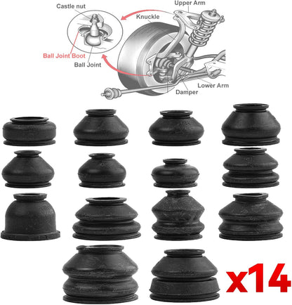 ya 9 10.24 14X Universal Rubber Ball Joint Rubber Dust Boot Cover Track Rod End Set Kits