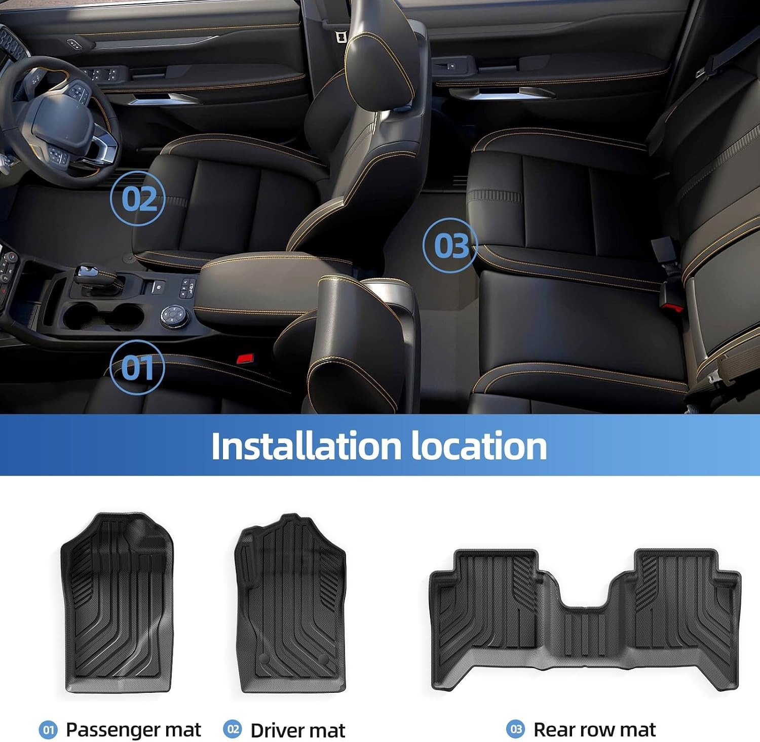 ya 7 8.24 baidi for Ford Ranger 2023 2024 3D TPE Car Floor Mat Waterproof Carpets Right Rudder