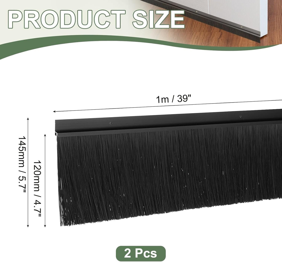 ya 26 10.21 baidi Door Sweep Brush Sweeps 4.7 Black PP Brush 39L x 5.7W -H-Shape(2 Pcs, Black)