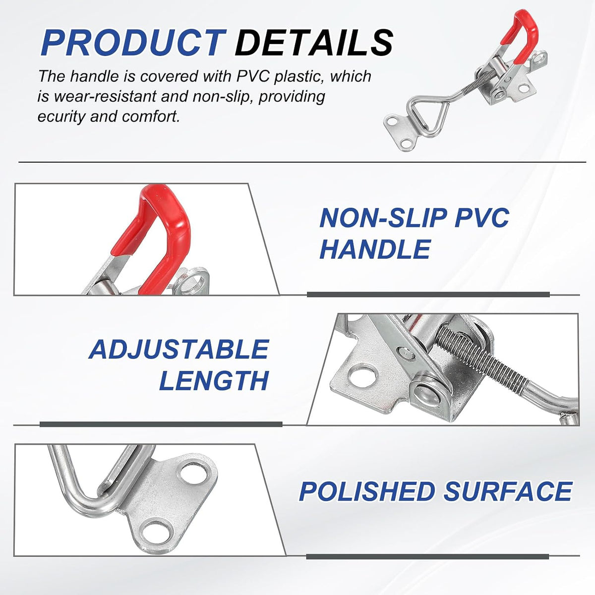ya 26 10.21 baidi 4 Pcs Toggle Latch Clamp 4001 Stainless Steel with Hole 220Lbs ing, Silver