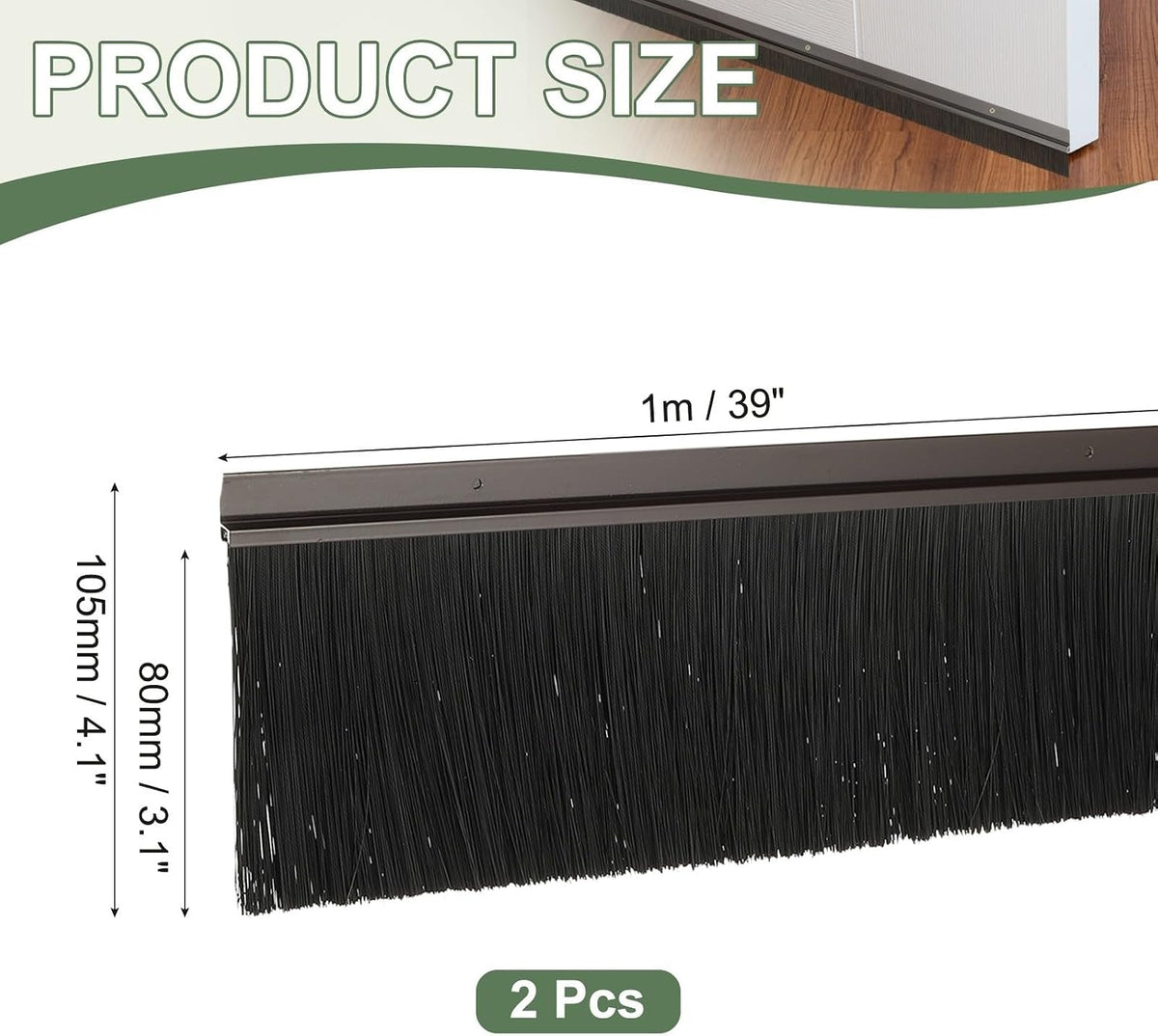 ya 26 10.21 baidi Door Sweep Brush Sweeps 3.1 Black PP Brush 39L x 4.1W -H-Shape(2 Pcs, Brown)
