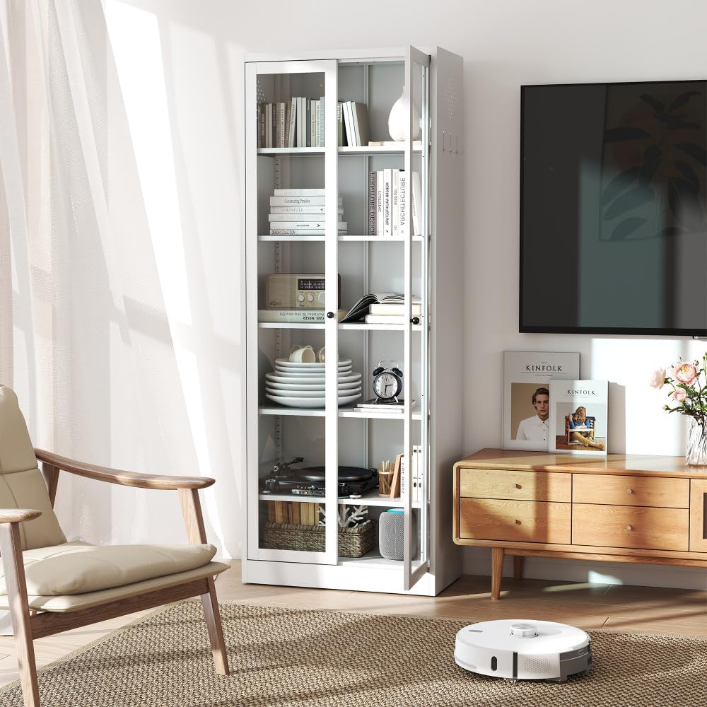 ya 28 10.13 baidi Tall Metal 72 Kitchen Pantry Cabinet - 5 Adjustable Shelves, White