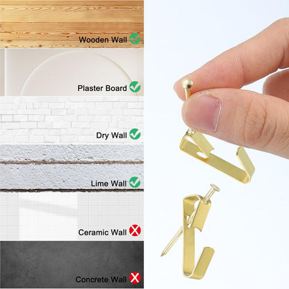 ya 26 10.21 baidi 20 Pack Photo Frames Hanger Hooks 100 Lb Metal Wall Mount Album Nails Gold