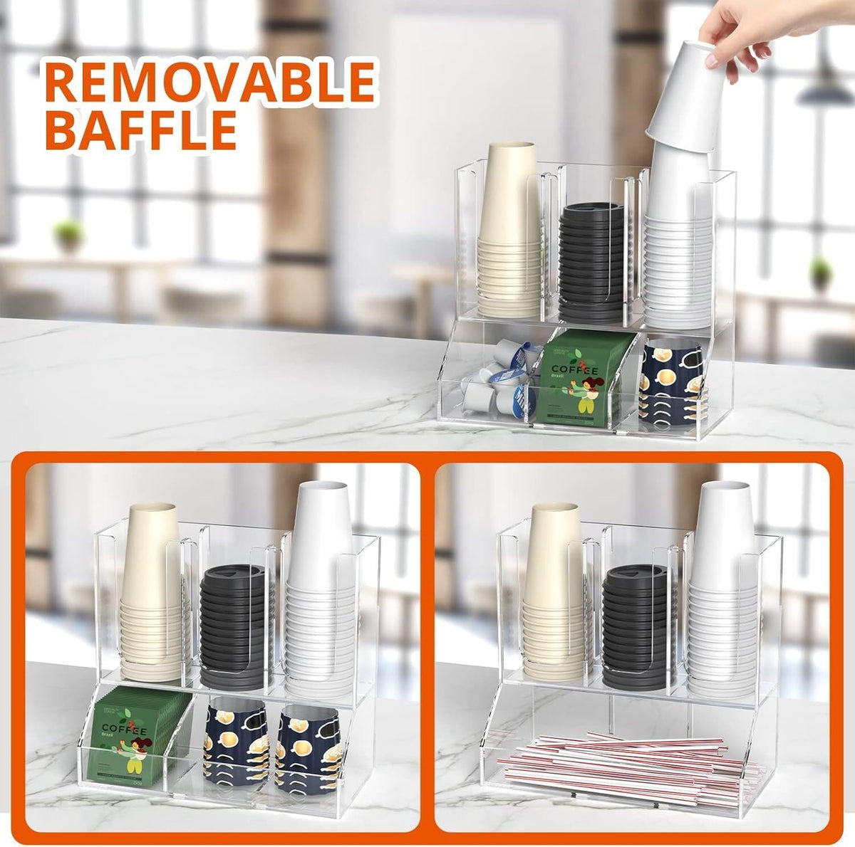 ya 26 10.21 baidi Cup and lid organizer, 6 compartments with 2 removable dividers