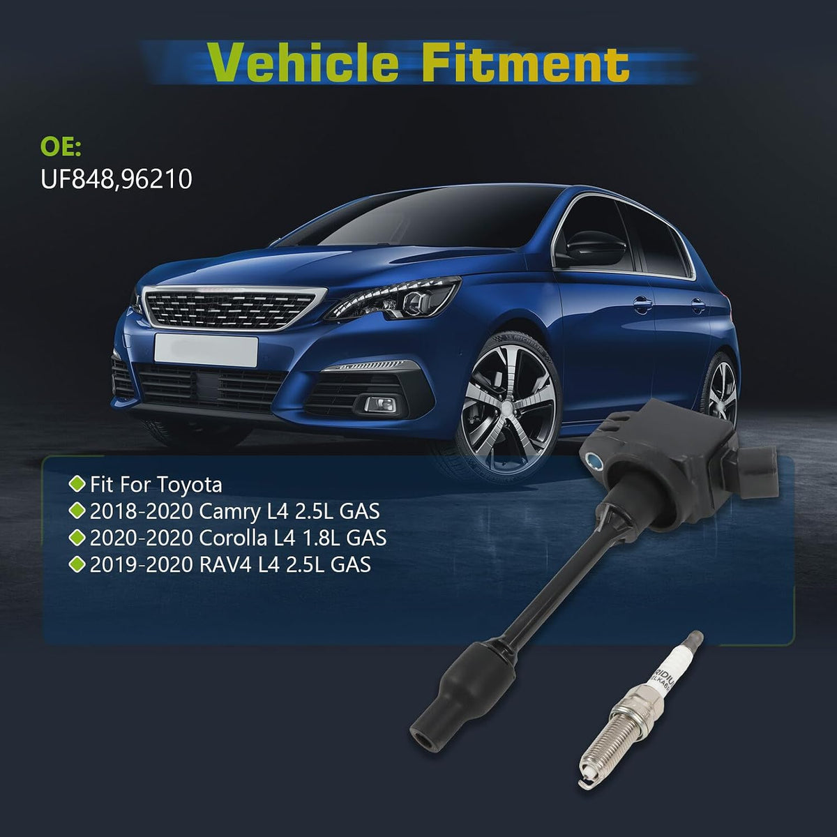 ya 9 10.24 UF848 4pcs Ignition Coils+ Iridium Spark Plugs for Toyota Camry 2018-2020 96210