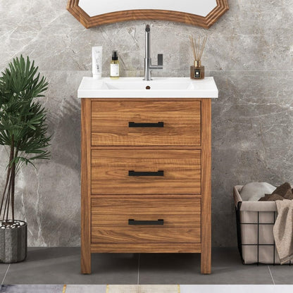 ya 28 10.13 baidi 24'' Bathroom Vanity Modern Ceramic Basin - 3 Drawers Cabinet, Single Sink