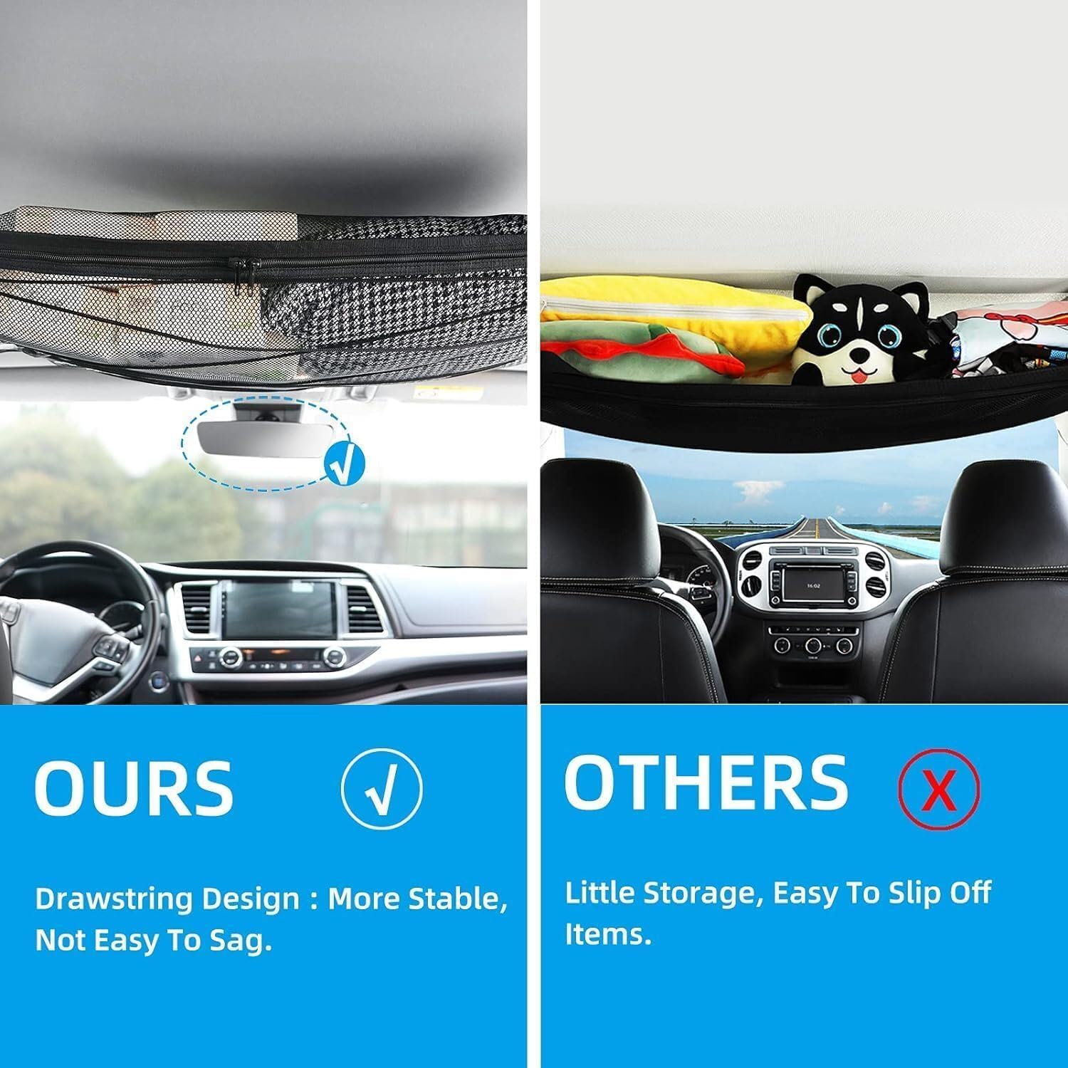 ya 2 8.15 for Volvo Car Ceiling Storage Bag Double-Layer Mesh Universal Cargo Net Travel
